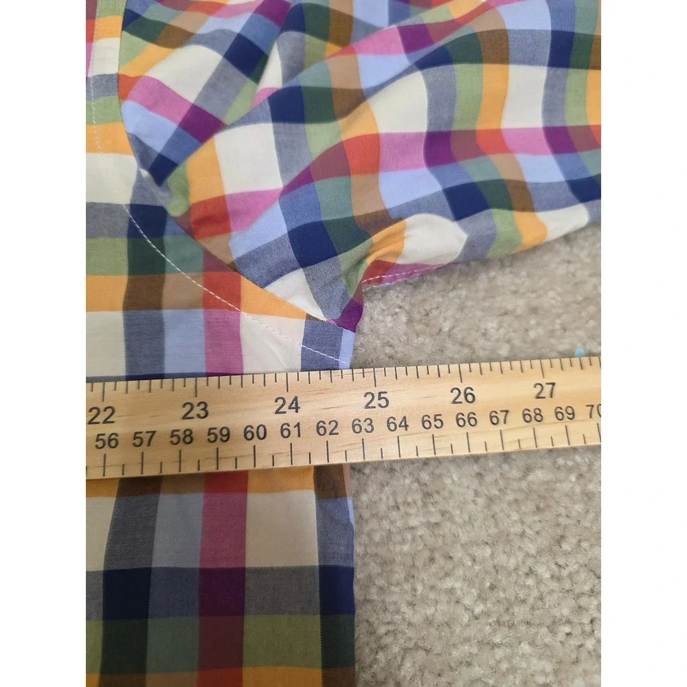 Alan Flusser Mens Large Multi Color Plaid Button Down Shirt Cotton Long Sleeve